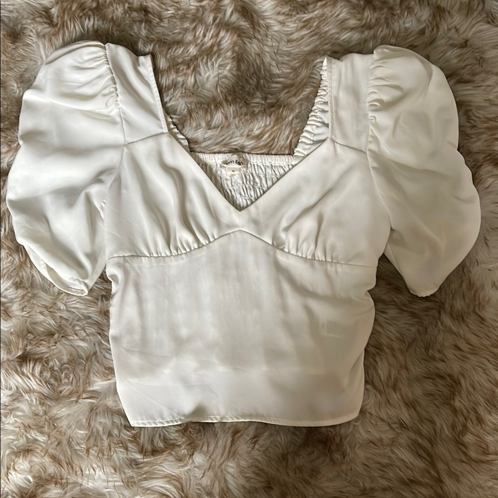 Open Edit White Puff Sleeve Top